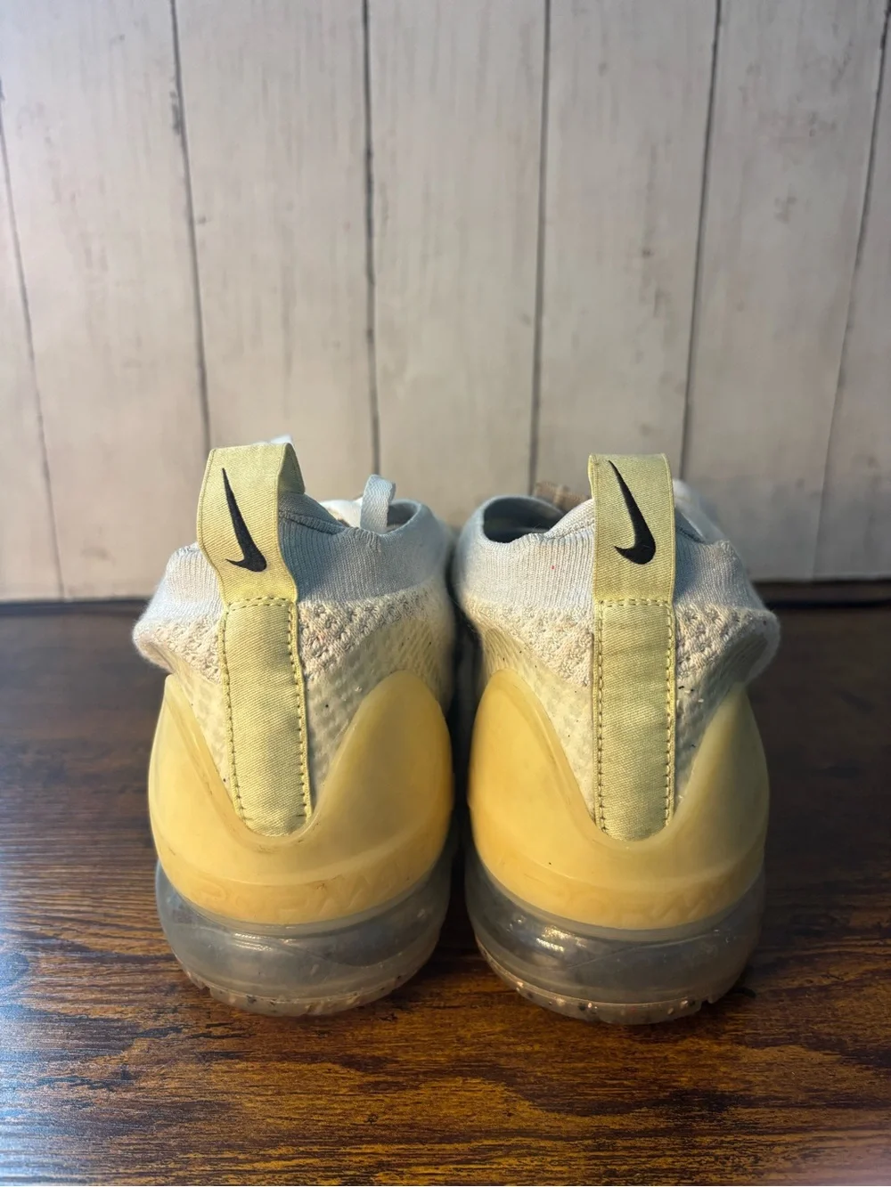 Nike Men’s White and Tan VaporMax Knit Sneakers